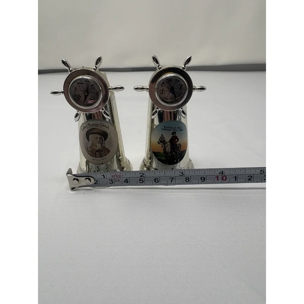 Vintage Souvenir Salt & Pepper Shakers Compass Ship‎ Wheel Lookout Mtn Colorado